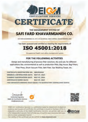 گواهینامه سیستم مدیریت ایمنی و بهداشت شغلی ISO45001